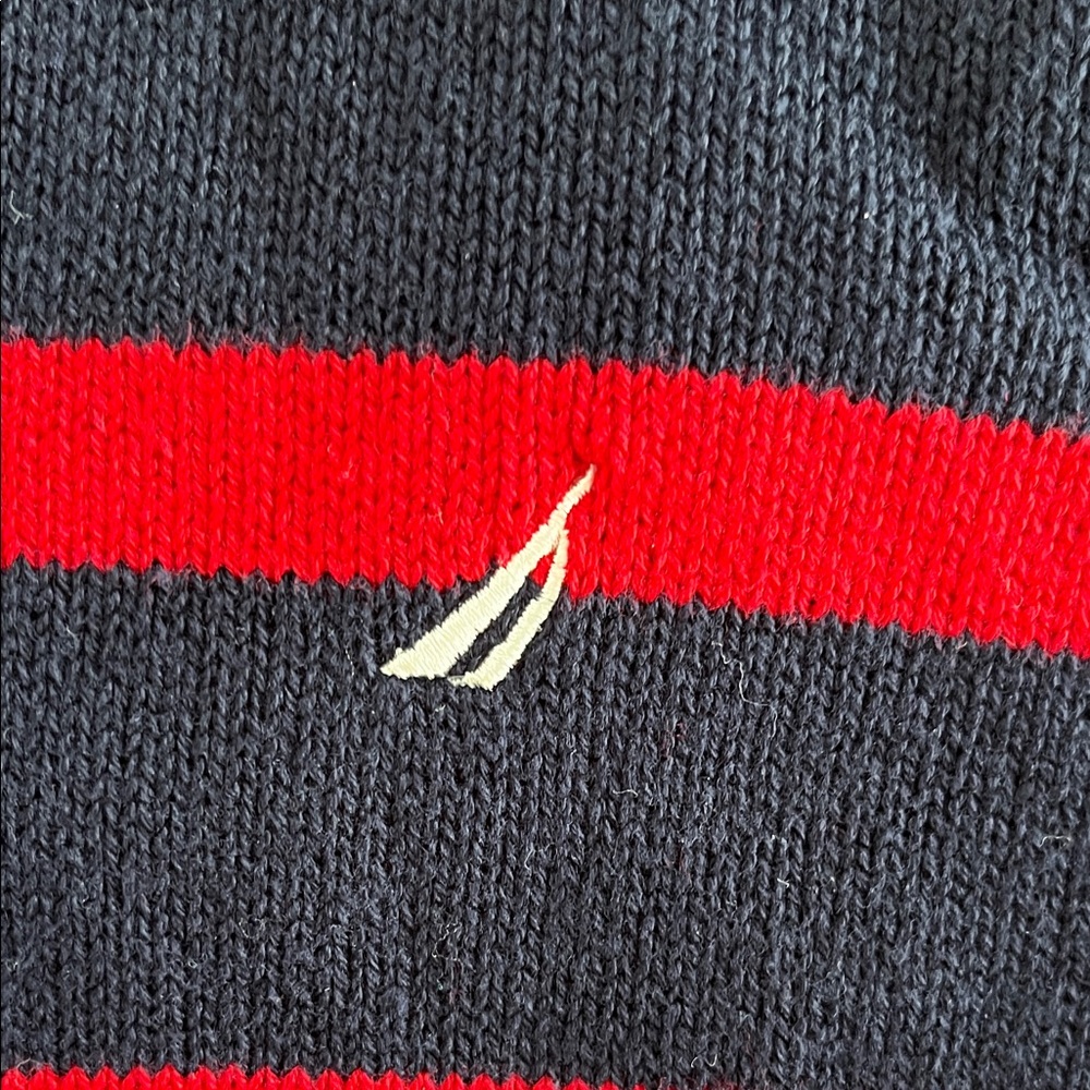 Nautica Red and Navy Striped Sweater with Checkered Shirt - Picture 4 of 7